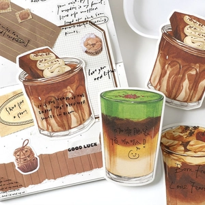 Artistic coffee themed planner stickers featuring hand-drawn latte and dessert illustrations