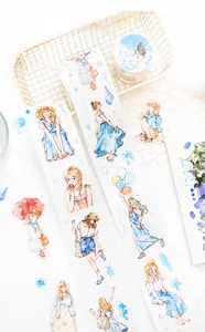 Close-up of watercolor girl theme washi tape for DIY journal decoration with summer vibe
