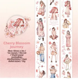 Detail of Sakura-themed washi tape with girl illustrations and 45mm x 2m dimensions