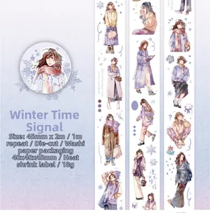 Detail of Winter Lettering washi tape showing character illustrations and specifications