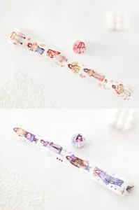 Detail of floral and winter theme washi tape featuring stylish anime girl illustrations