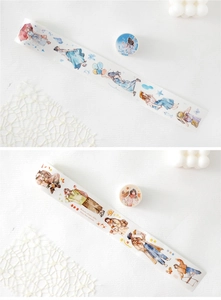 Detail of girl illustration washi tape for journaling with summer and autumn themes