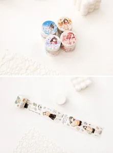 Detail view of Four Seasons and PET LIFE themed washi tapes with artistic illustrations