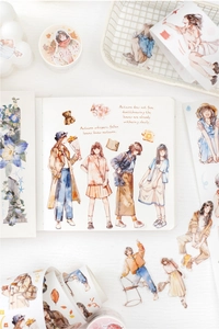 Detail of anime girl theme washi tape and stickers for creative journaling and scrapbooking