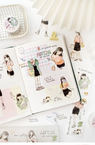 Artistic decorative washi tape and stickers for DIY journals with cute pet character themes