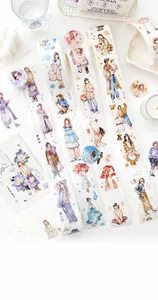 Close-up of vintage girl illustration washi tape for DIY journaling and scrapbooking