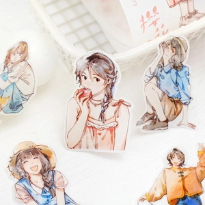 Anime girl characters washi tape stickers set for scrapbooking and DIY journals decor