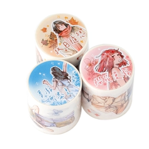 Three-pack Washi Tape set featuring anime girls and seasonal themes like cherry blossoms