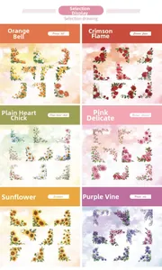 Detail view of six retro floral corner stickers for journaling and DIY scrapbooking decoration
