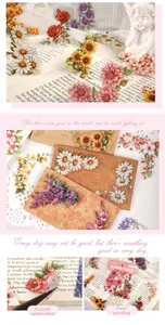 Detail of floral corner stickers showing clear printing and smooth peeling for DIY decor