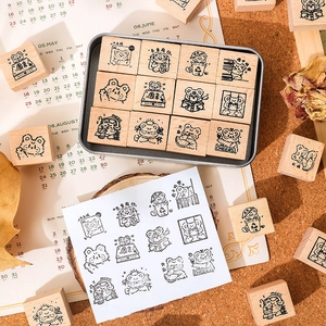 Cute bear animal wood stamps set of 12 for DIY scrapbooking and journal decoration