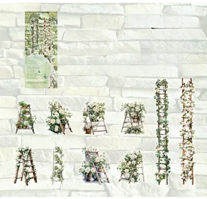 Detail of floral PET stickers set with 10 pieces of gardening plant themed DIY materials