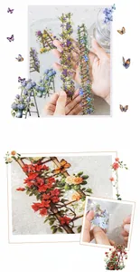 Macro shot of waterproof PET floral ladder stickers with rose and wisteria patterns