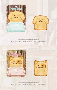 Close-up of cute dog and cat toast shaped sticky notes for journaling with 30 sheets