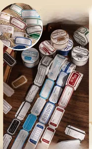 Detail of 22mm x 2m vintage stationery tape featuring retro tickets and memo labels