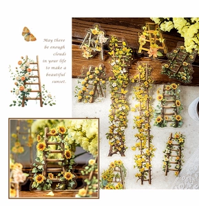 Detail view of PET vintage floral ladder stickers for DIY scrapbooking decoration