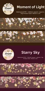 Detail von wasserfestem PET-Klebeband mit Romantic Star Lamp-Motiven und 350mm Schlaufe