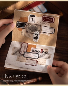Close-up of vintage collage stickers showing retro paper textures and journaling details