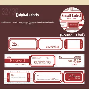 Detailed close-up of retro numbered washi paper tape for scrapbooking and decoration