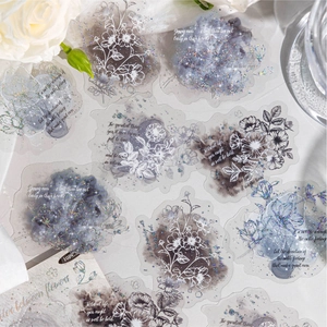 Holographic vintage floral stickers set with watercolor designs and 10pcs flowers quotes