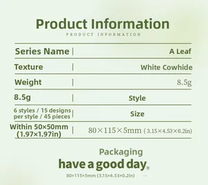 Detail specifications for Gothic A Leaf white cowhide stickers 45 pieces set