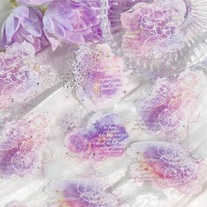 Floral watercolor stickers with holographic finish for DIY journals and scrapbooking