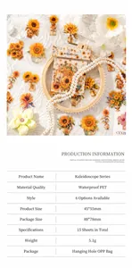 Detailed view of sunflower PET stickers with gold foil accents and floral patterns