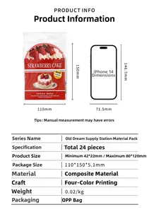 Detailed product size guide for Strawberry Cake themed DIY junk journal ephemera pack