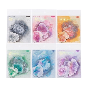 Floral PET sticker packs with 10pcs watercolor flowers and laser gold foil for DIY crafts