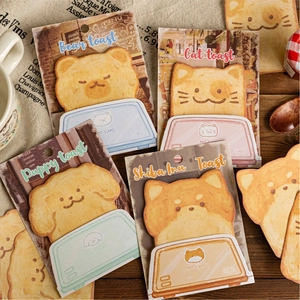 Cute animal toast-shaped sticky notes 30pcs set featuring bear cat and dog designs