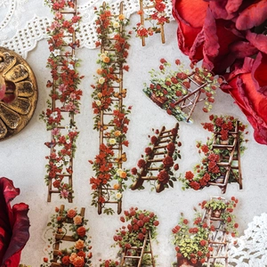 Vintage floral ladder stickers with red and orange roses for DIY scrapbooking decor
