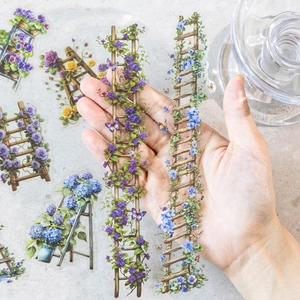 Floral ladder PET stickers for DIY scrapbooking with artistic hand-painted flower designs