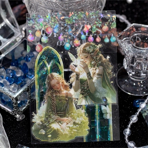 Dreamy PET decorative stickers featuring laser forest girls and gothic windows