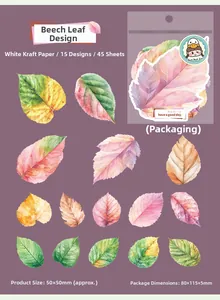 Detail of 45 gothic leaf stickers in white kraft paper showing 15 unique nature designs