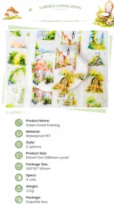 Detailed PET decorative tape set featuring forest and garden illustrations for DIY crafts