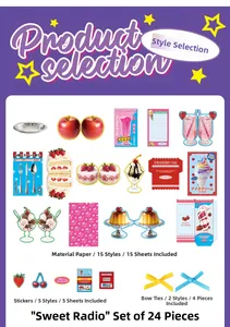 Detailed set of Sweet Radio stationery with 24 pieces of vintage dessert theme stickers
