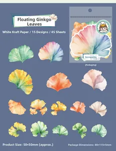 Detailed view of ginkgo leaf stickers made of white kraft paper for scrapbooking