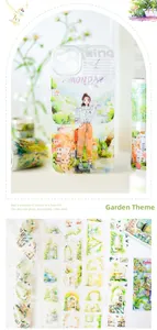 Detail of garden theme washi tape and phone case with watercolor floral illustrations