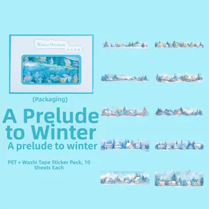 Pegatinas Winter Overture con bosques nevados y cabañas de PET y papel washi premium