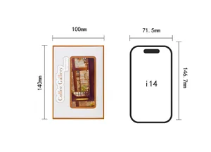 Comparativa de tamaño detallada del marco adhesivo de 100x140mm con un iPhone 14
