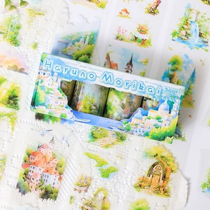 Watercolor forest garden washi tape set for DIY scrapbooking and journal decoration