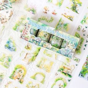 Green nature garden themed Washi tape set for scrapbooking with 4 decorative rolls