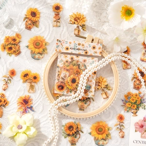 30pcs vintage sunflower stickers set with kaleidoscope floral patterns for DIY scrapbooking
