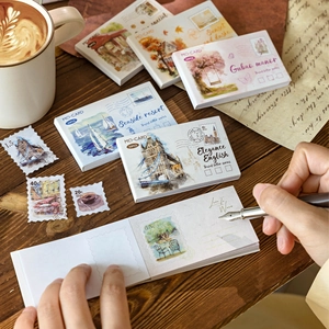 Retro Travel Letter Series Post Stamp Memo Pad For DIY Scrapbooking Journaling Writable Paper Vintage Stationery Decor
