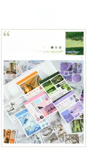 Macro detail of landscape-themed sticker book collection for creative DIY journaling decor