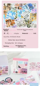 Macro shot of 40-piece scenery sticker book with washi material for DIY planners
