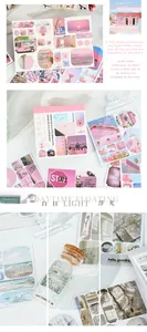 Detail of aesthetic landscape stickers with floral patterns for DIY scrapbooking