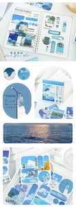 Macro detail of Dark Blue Mist stickers featuring nature scenes for DIY journaling