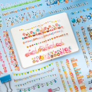 Cute themed long landscape stickers for DIY scrapbooking decoration featuring astronaut motifs