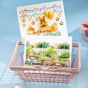 Cute teddy bear birthday and landscape stickers set for scrapbooking DIY decoration
